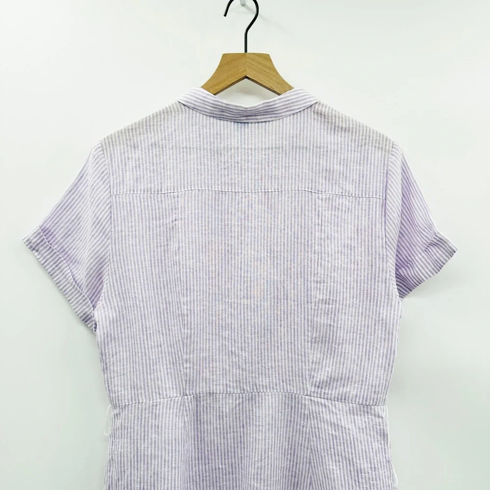 Hill House Laura Dress Linen Stripe Shirt Dress in Lilac‎ Size Medium - Picture 6 of 11